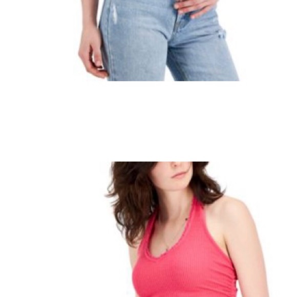 2 Self Esteem Juniors' Ruched Halter Tops white and pink - Picture 2 of 2